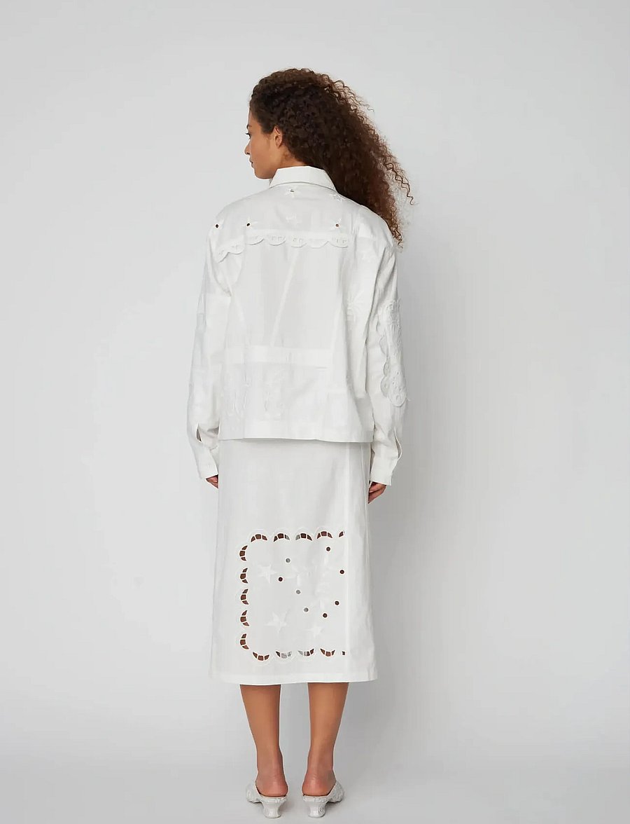 Stella Nova - Elements Embroidered Cotton Shirt - långärmade skjortor - white - 5