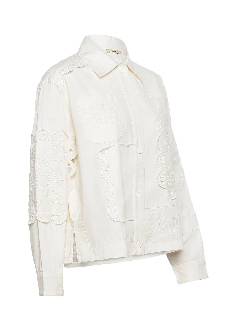 Stella Nova - Elements Embroidered Cotton Shirt - långärmade skjortor - white - 3