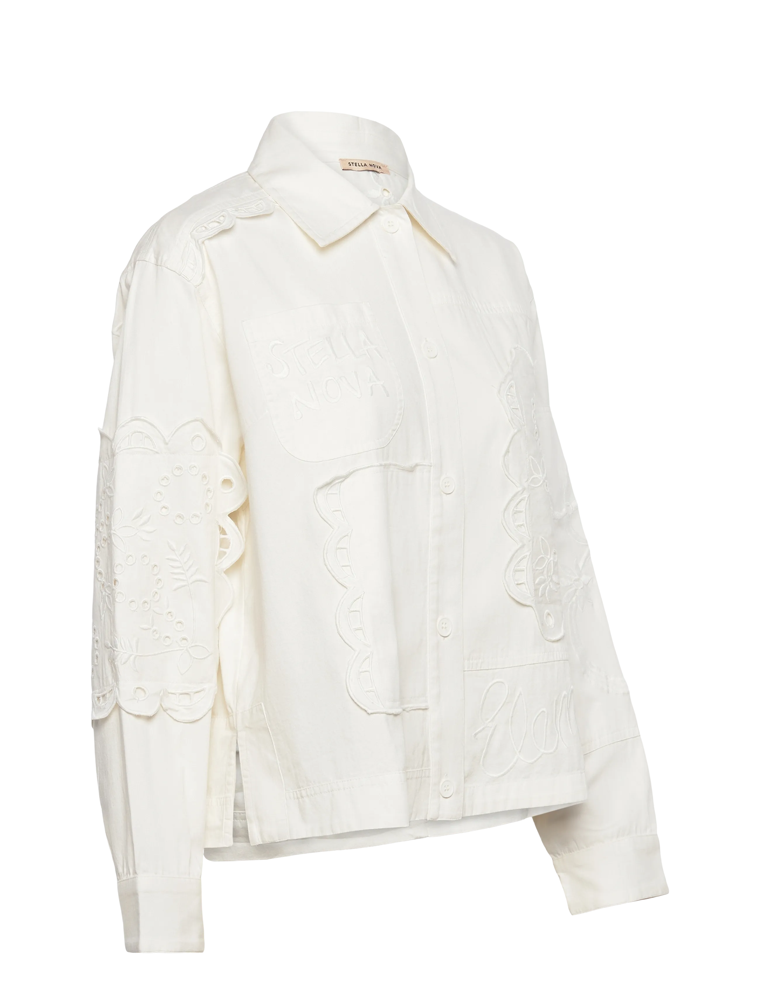 Stella Nova - Elements Embroidered Cotton Shirt - långärmade skjortor - white - 3