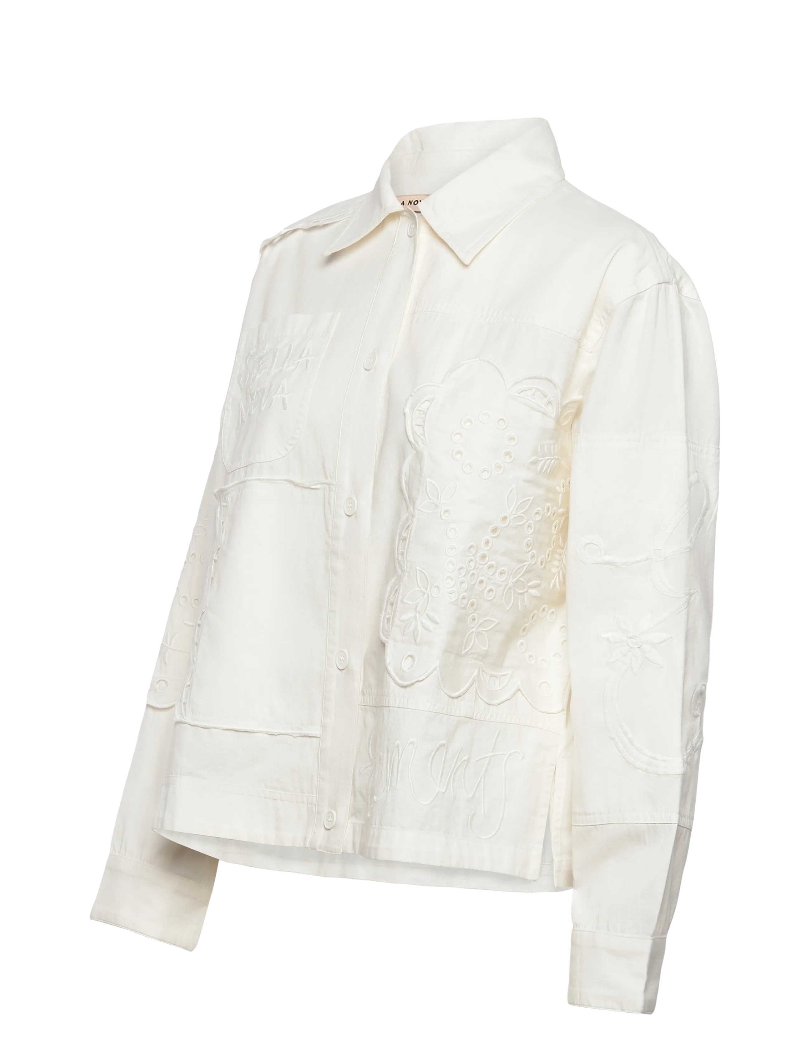 Stella Nova - Elements Embroidered Cotton Shirt - långärmade skjortor - white - 4