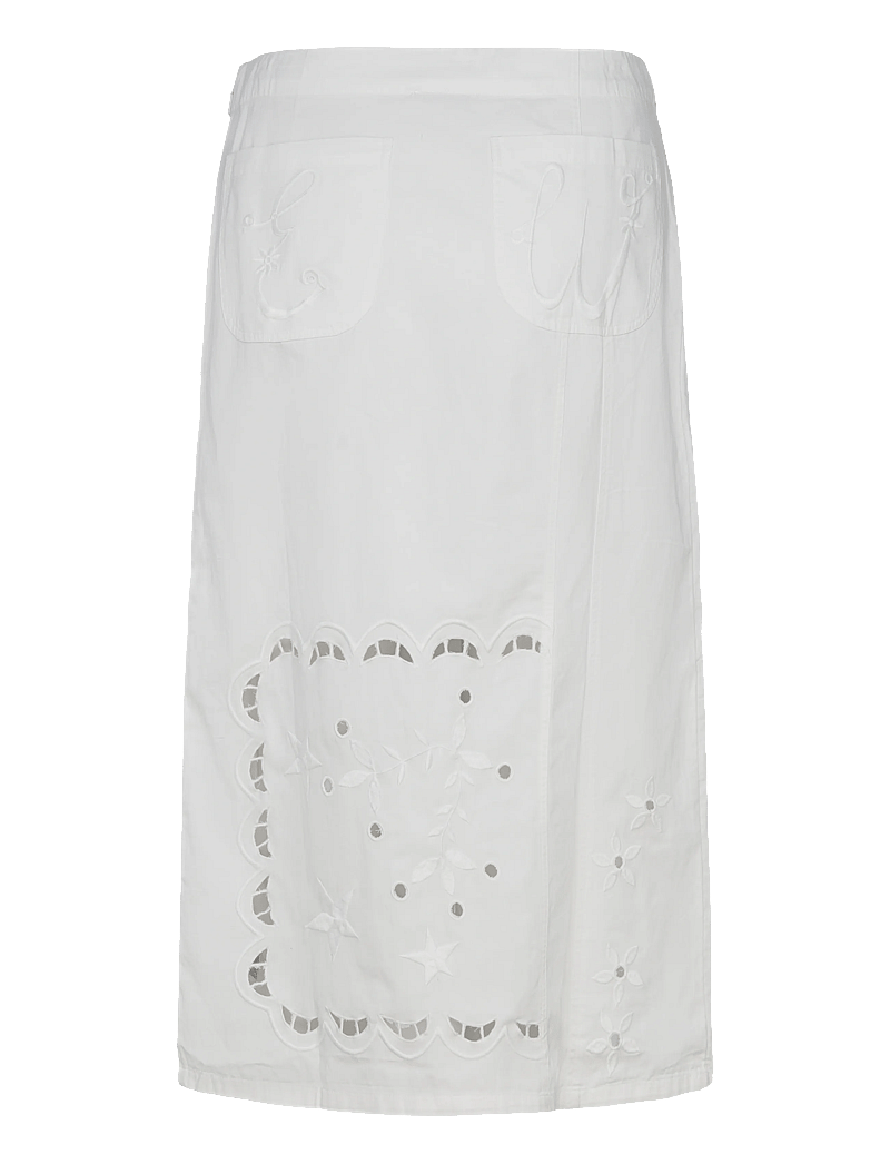 Stella Nova - Elements Embroidered Cotton Skirt - midi skirts - white - 2