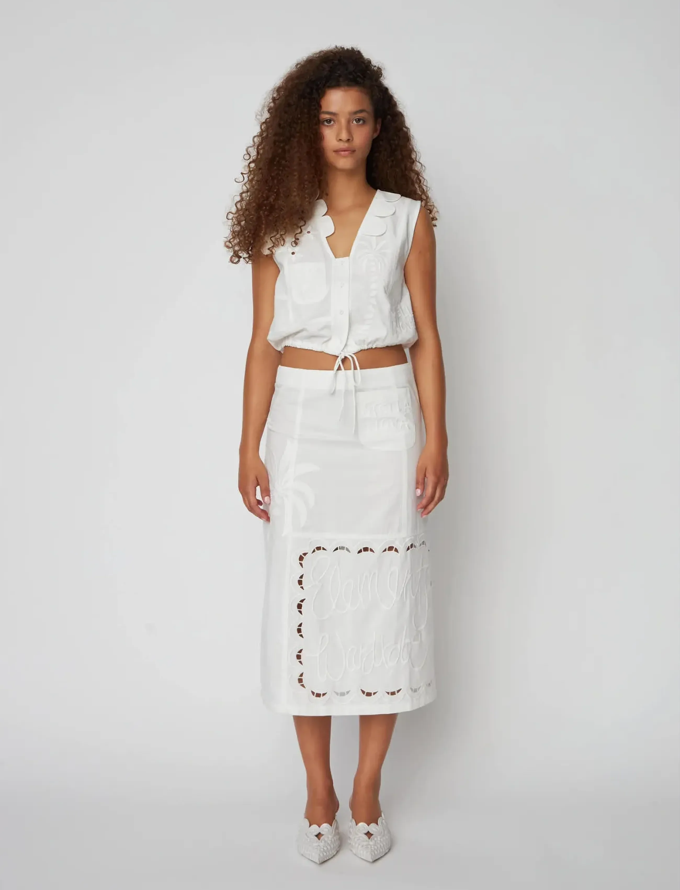Stella Nova Elements Embroidered Cotton Skirt, Kvinder, Broderet Nederdel, Hvid, Str: 36