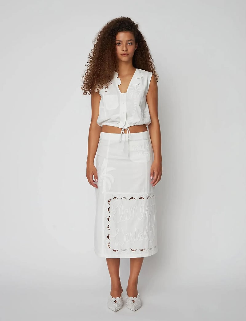 Stella Nova - Elements Embroidered Cotton Skirt - midi skirts - white - 0