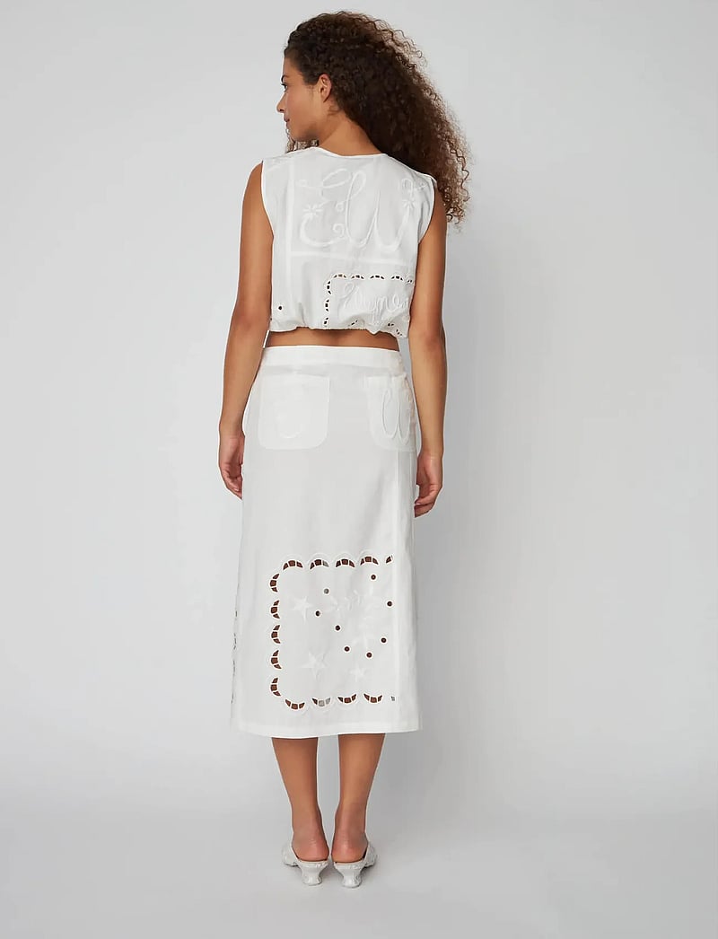 Stella Nova - Elements Embroidered Cotton Skirt - midi skirts - white - 3