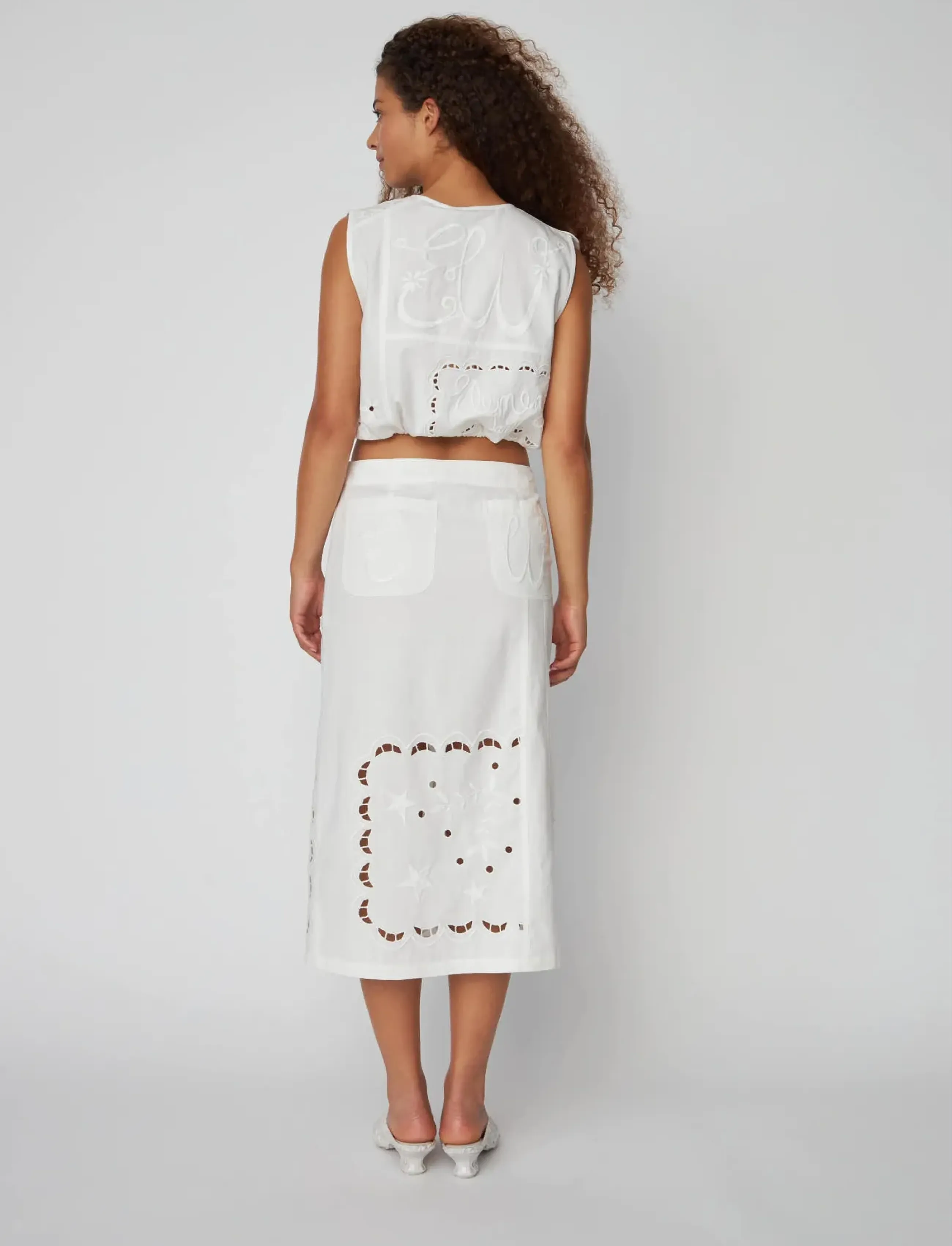 Stella Nova - Elements Embroidered Cotton Skirt - midi nederdele - white - 3