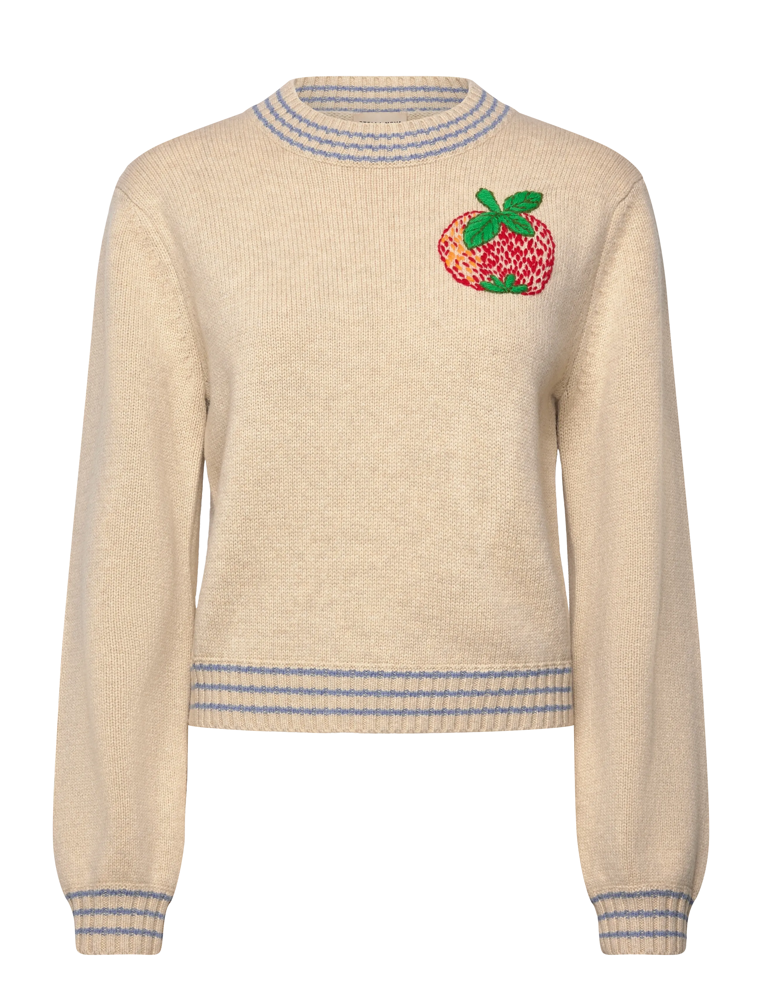 Wool Sweater with Embroidered Apple - SOFT POWDER