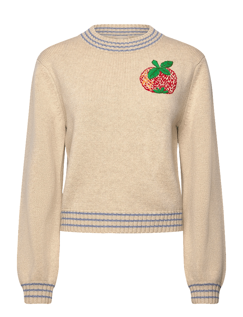 Stella Nova - Wool Sweater with Embroidered Apple - stickade tröjor - soft powder - 0