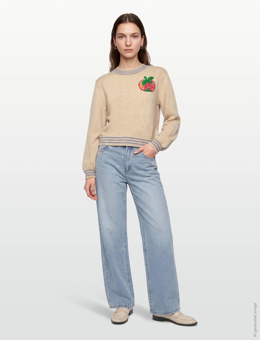 Stella Nova - Wool Sweater with Embroidered Apple - jumpers - soft powder - 0
