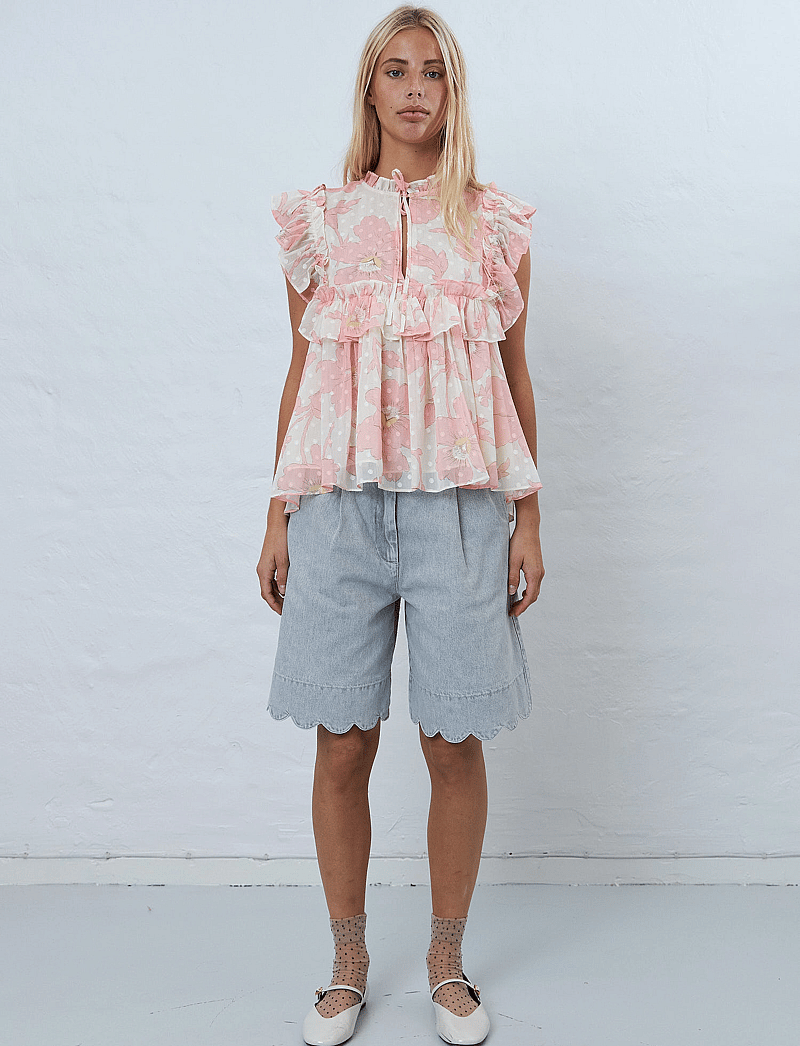 Stella Nova - Flounce chiffon top - kurzämlige blusen - soft pink - 0