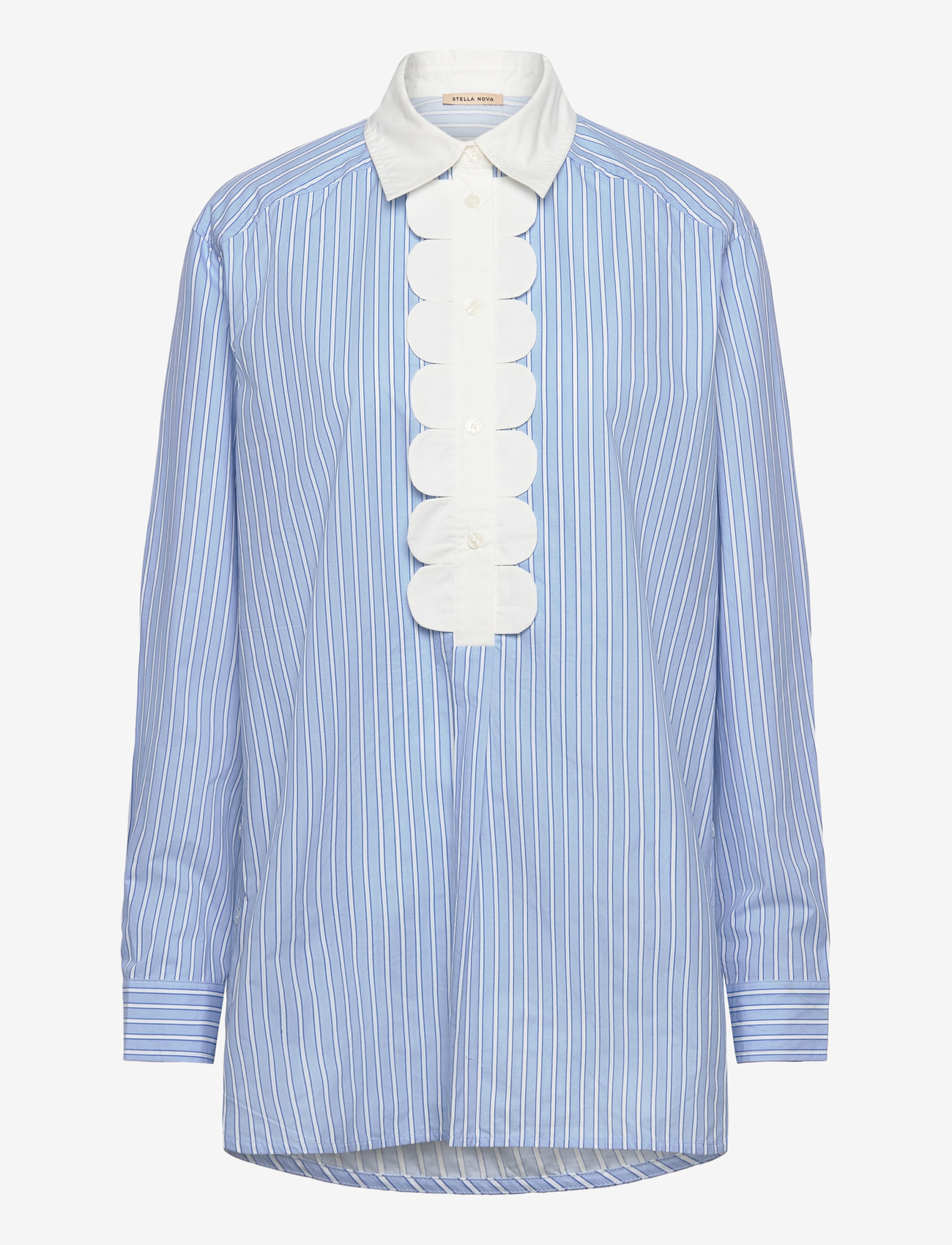 Stella Nova - Striped Shirt with Scallops - pikkade varrukatega pluusid - creme blue stripes - 1