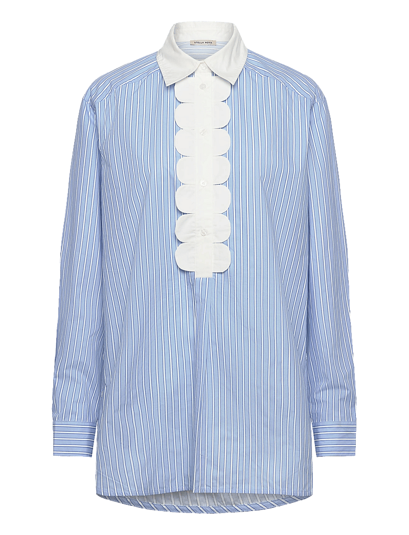 Stella Nova - Striped Shirt with Scallops - pikkade varrukatega pluusid - creme blue stripes - 1