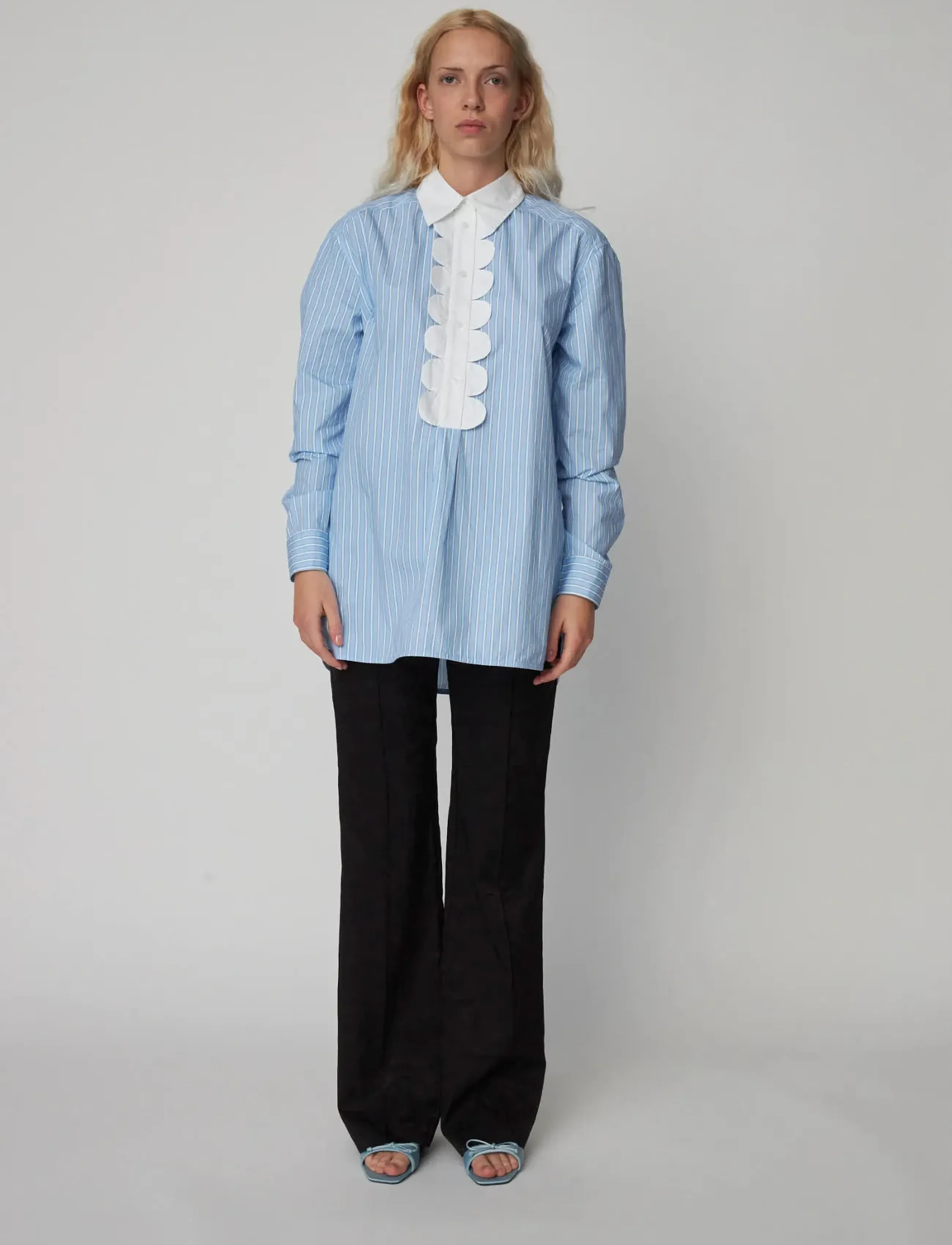 Stella Nova Striped Shirt with Scallops - Blusar & Skjortor - CREME BLUE STRIPES / blue