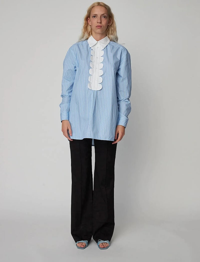 Stella Nova - Striped Shirt with Scallops - pikkade varrukatega pluusid - creme blue stripes - 0