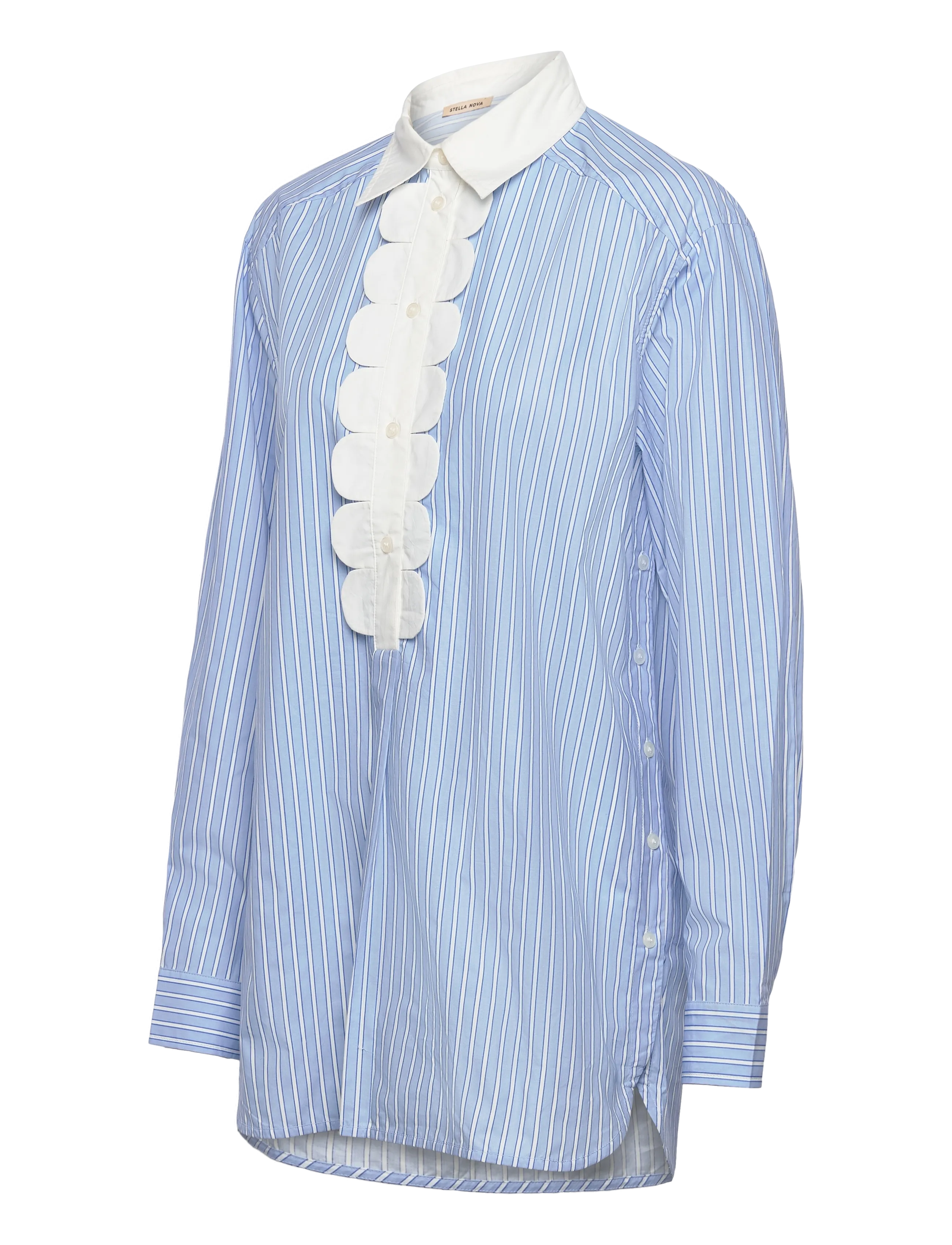 Stella Nova - Striped Shirt with Scallops - langärmlige blusen - creme blue stripes - 4