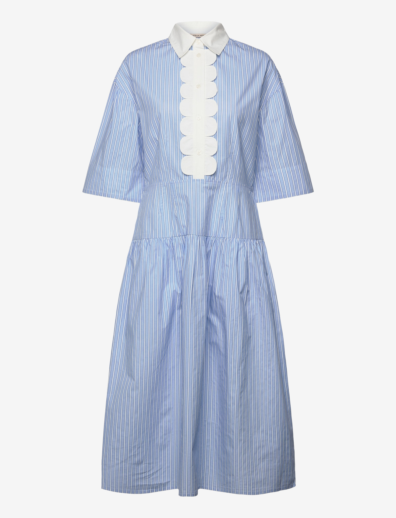 Stella Nova - Striped Dress with Scallops - summer dresses - creme blue stripes - 0