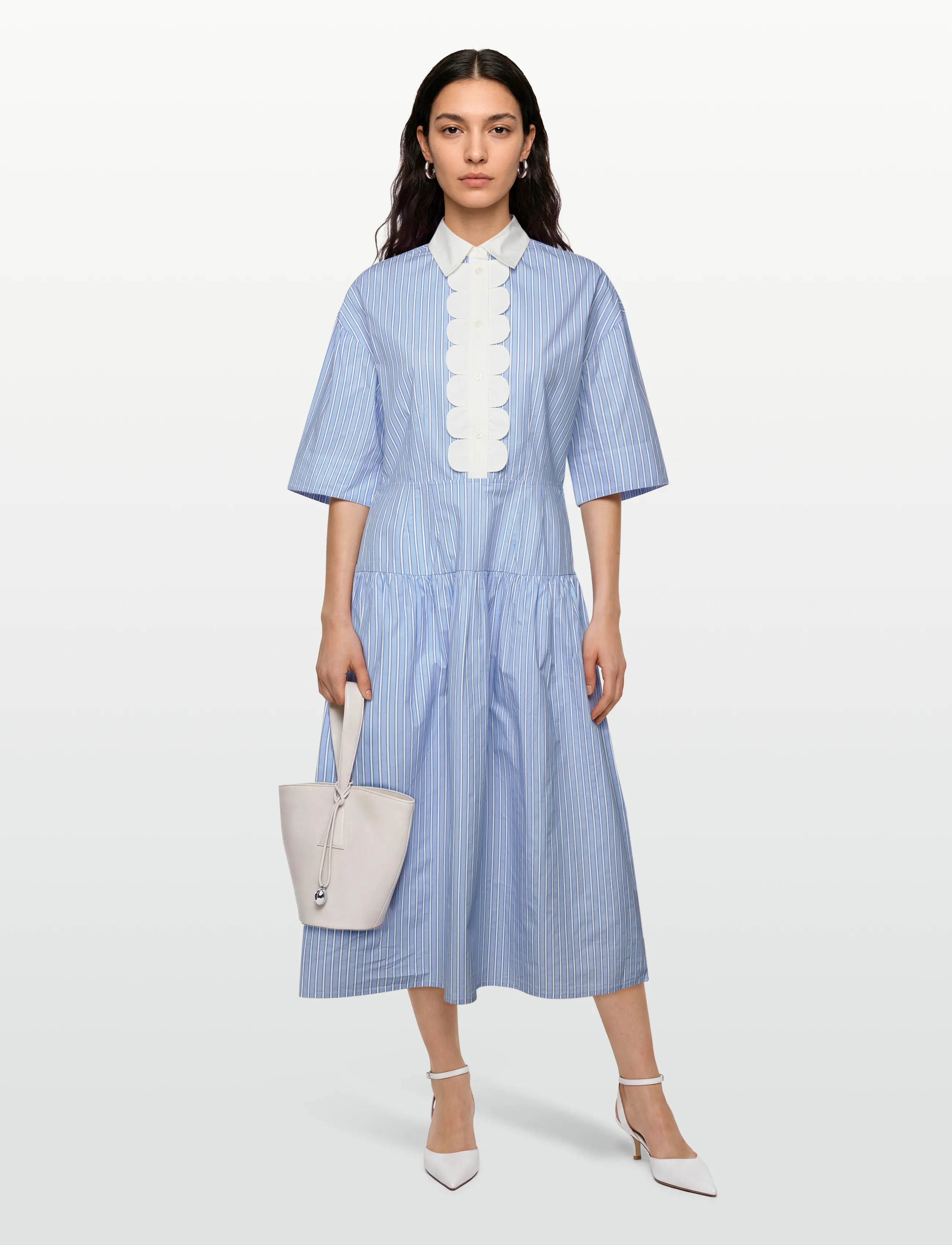 Stella Nova Striped Dress With Scallops, 36, Blue, Kjoler > Knælange Og Midi, Dame