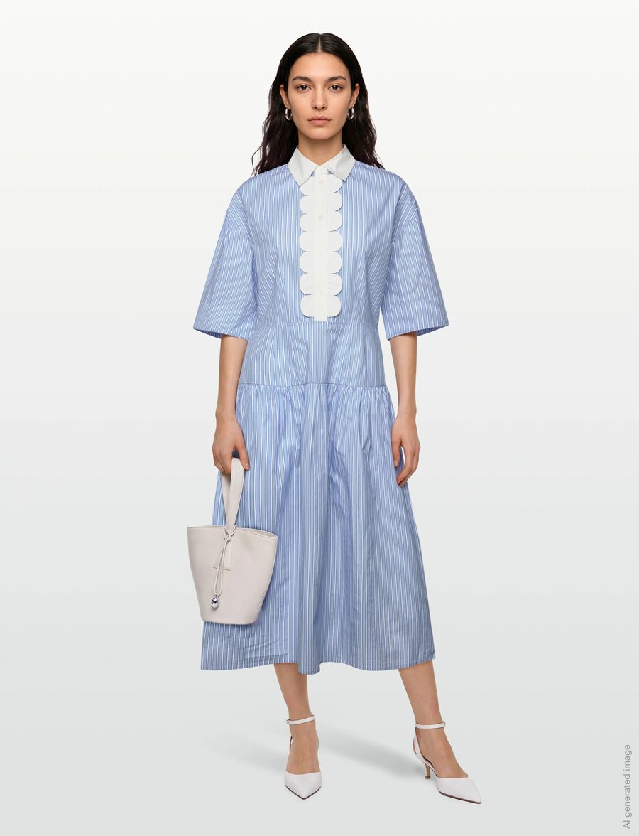 Stella Nova - Striped Dress with Scallops - suvekleidid - creme blue stripes - 0