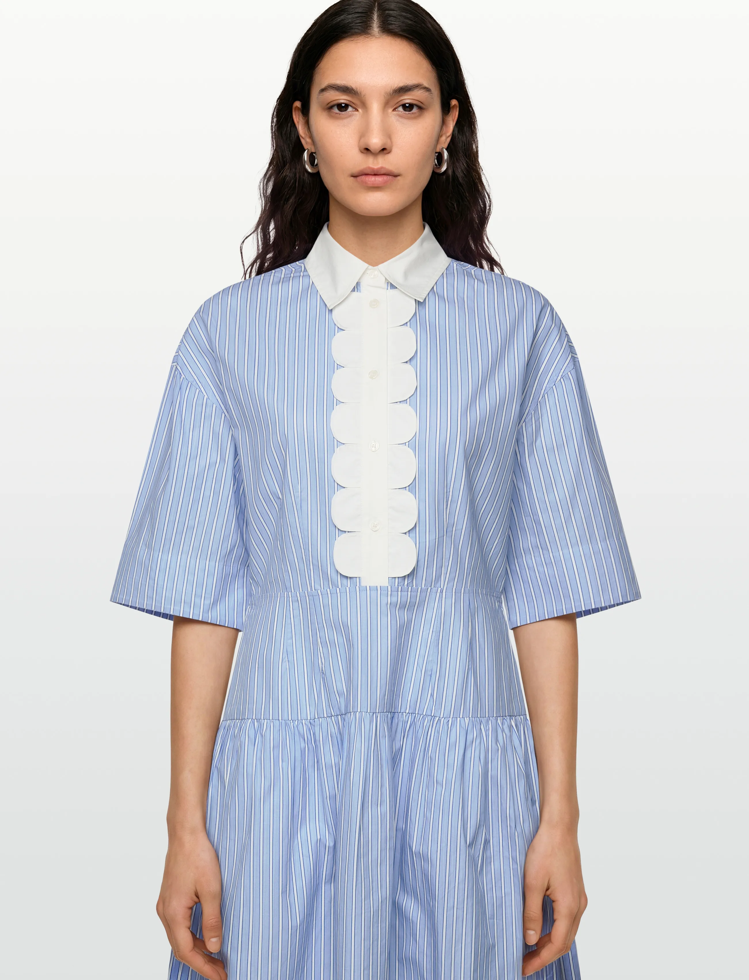 Stella Nova - Striped Dress with Scallops - suvekleidid - creme blue stripes - 3