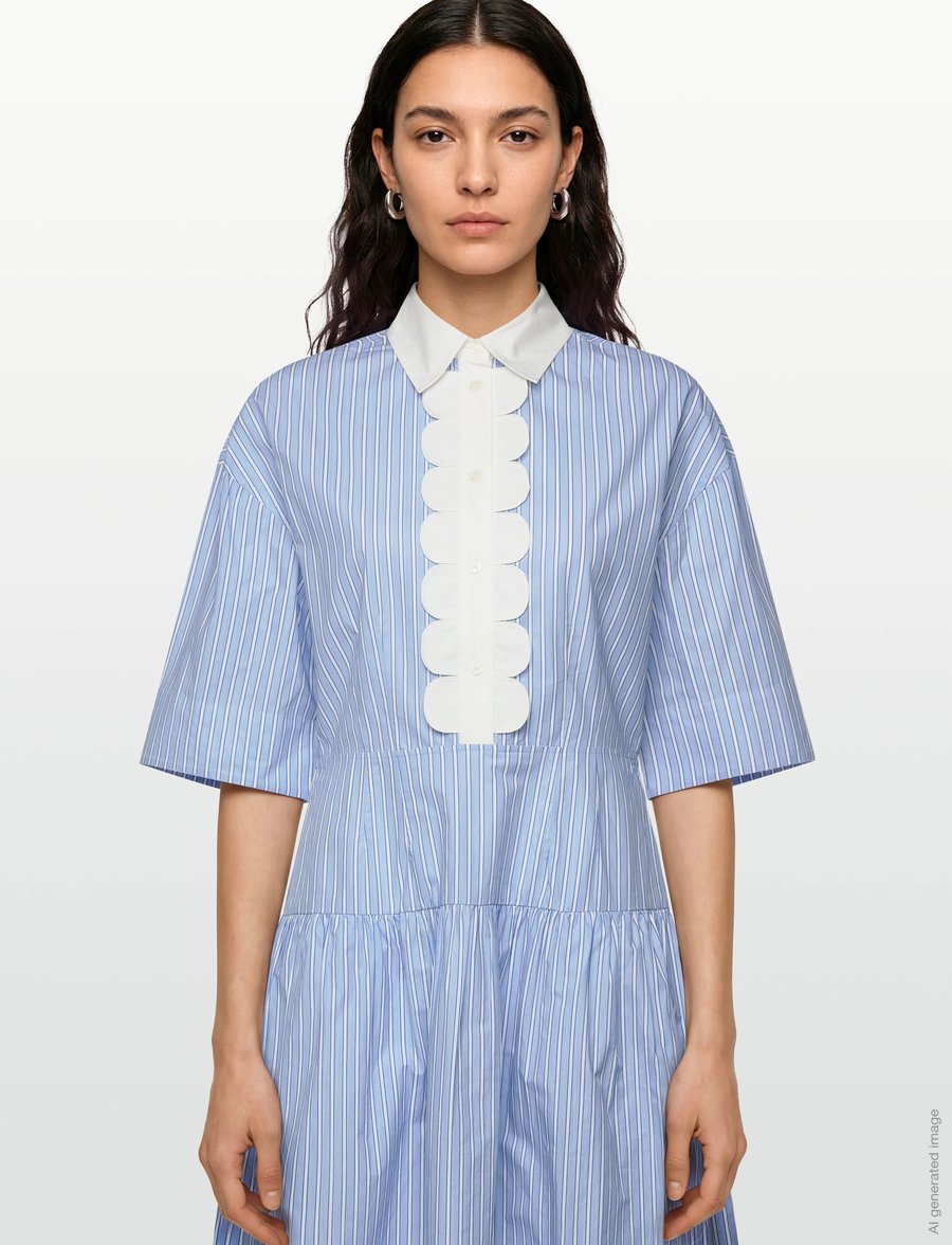 Stella Nova - Striped Dress with Scallops - suvekleidid - creme blue stripes - 3