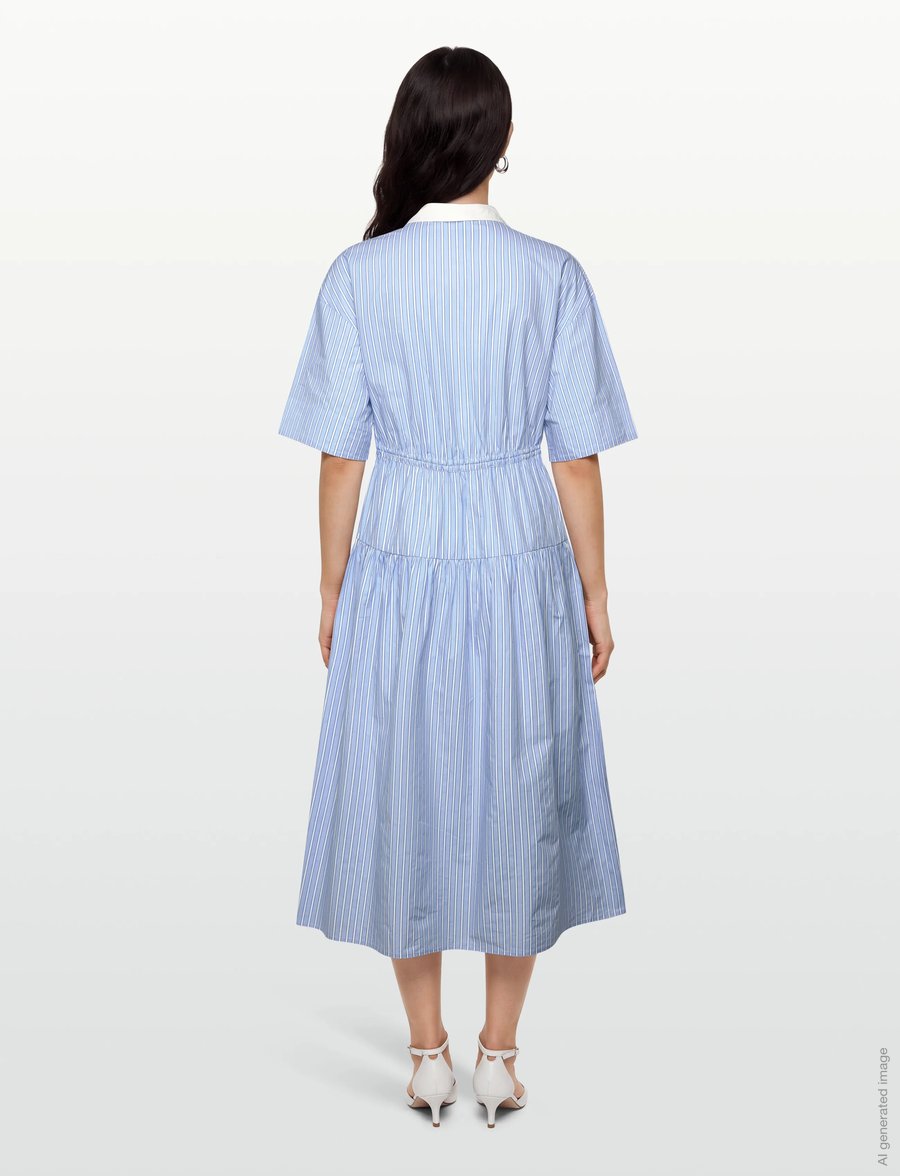 Stella Nova - Striped Dress with Scallops - suvekleidid - creme blue stripes - 4
