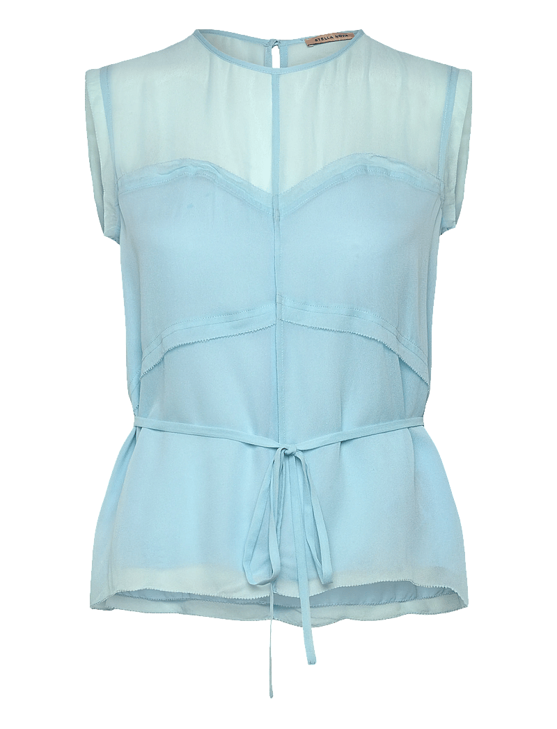 Stella Nova - Delicate Crepe Chiffon Top - sleeveless blouses - clear blue - 1