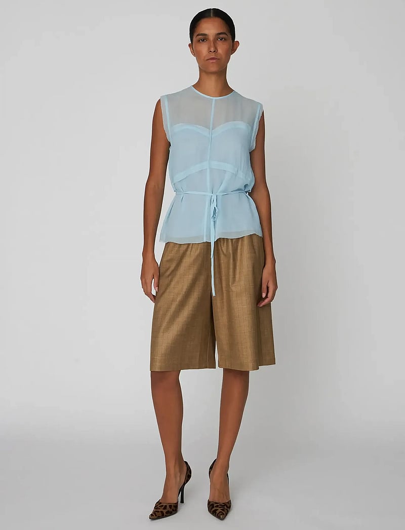 Stella Nova - Delicate Crepe Chiffon Top - sleeveless blouses - clear blue - 0