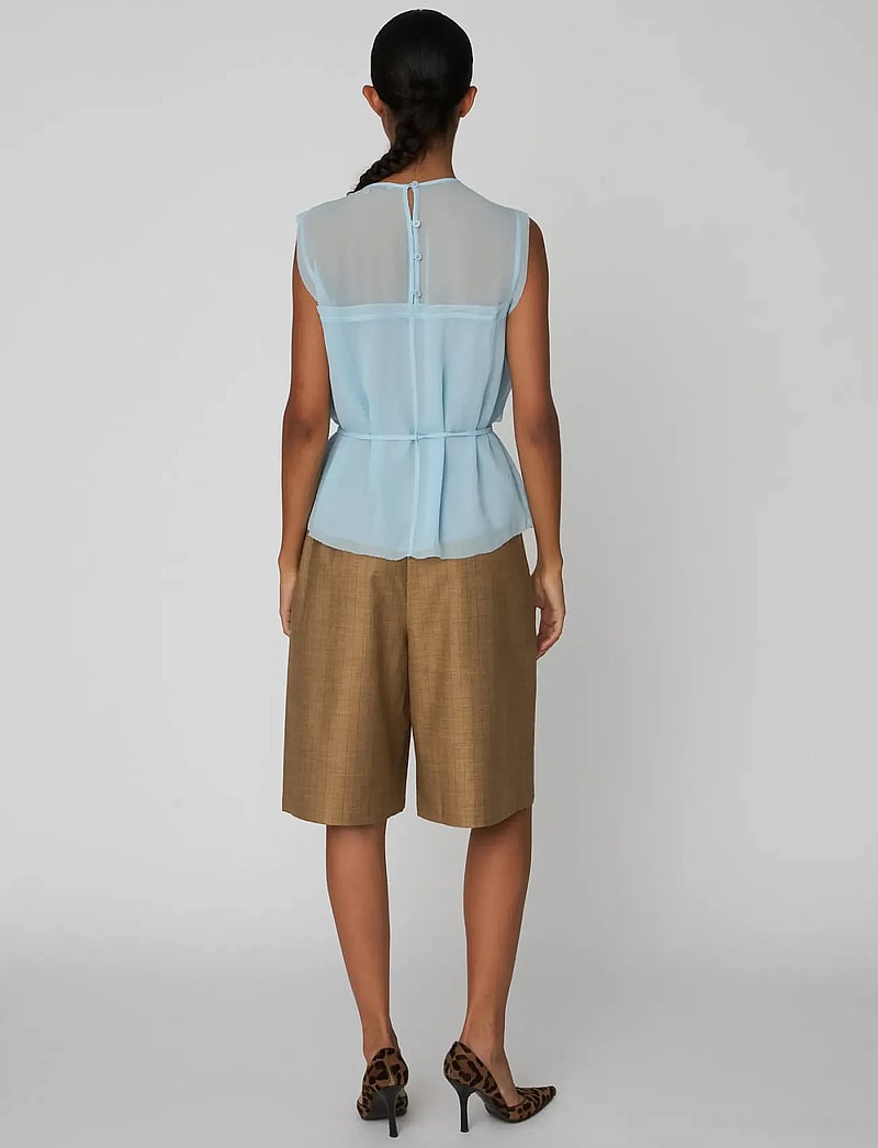 Stella Nova - Delicate Crepe Chiffon Top - sleeveless blouses - clear blue - 3