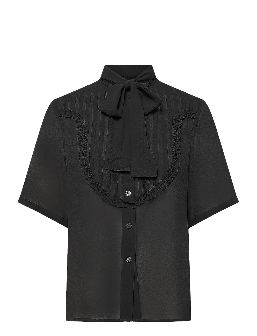 Stella Nova - Chiffon Shirt with tie band - kurzärmelige blusen - black - 1