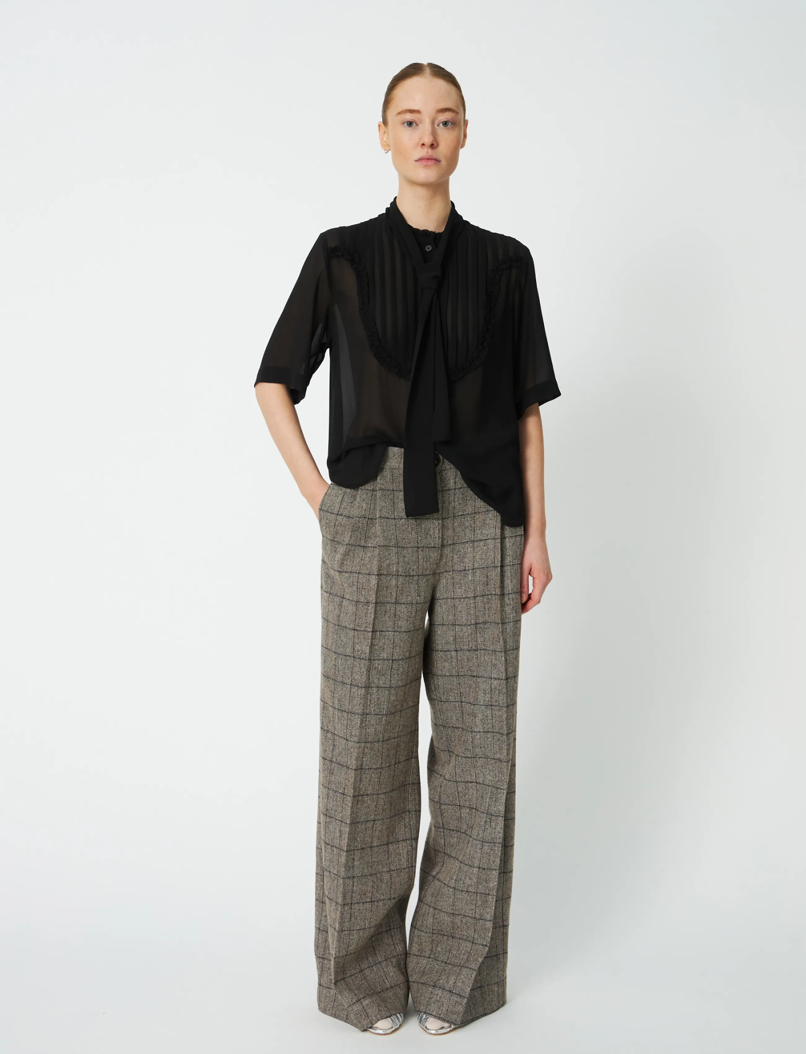 Stella Nova - Chiffon Shirt with tie band - kurzärmelige blusen - black - 0