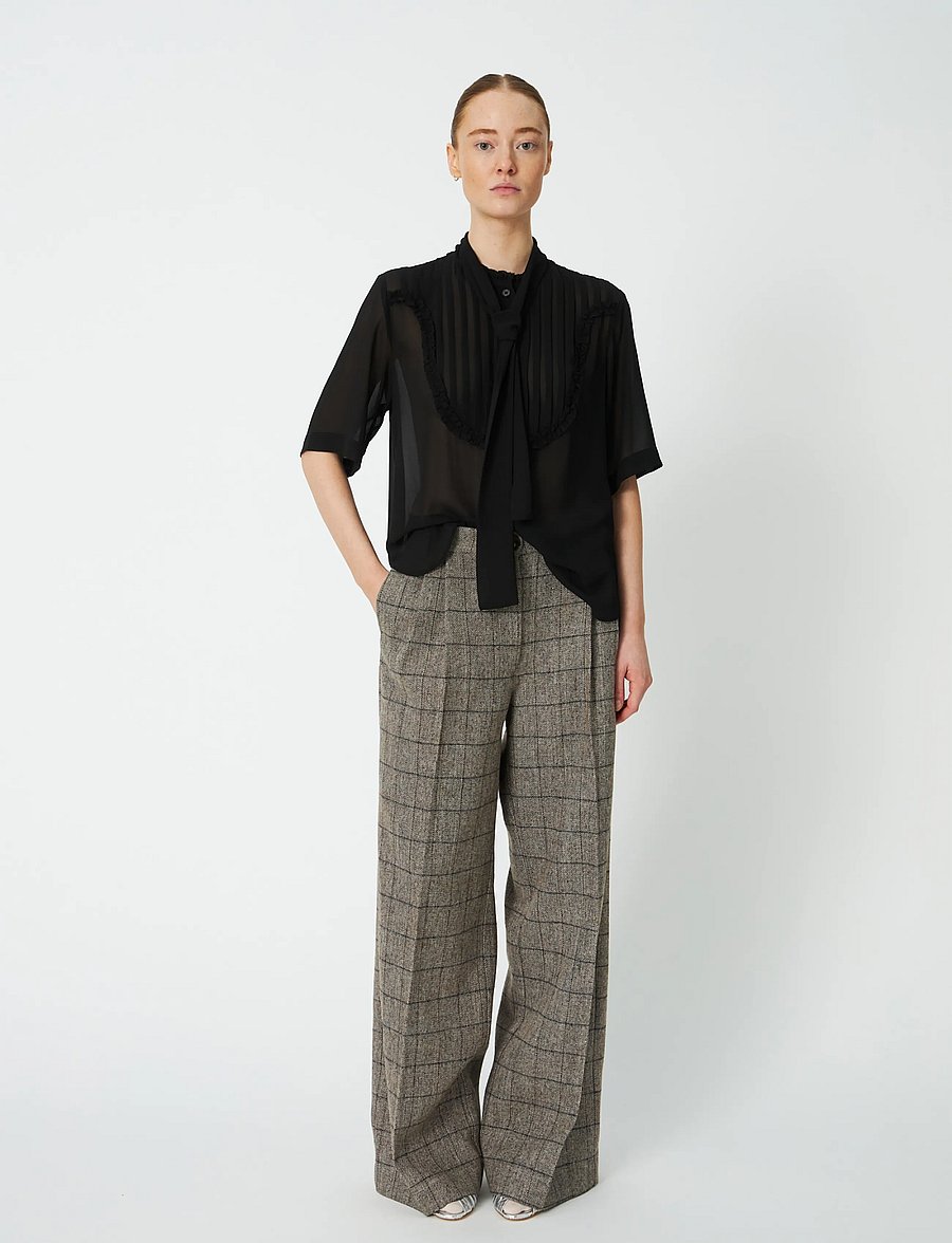 Stella Nova - Chiffon Shirt with tie band - kurzärmelige blusen - black - 0