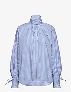 Striped shirt with tie bands - WHITE BLUE STRIPES