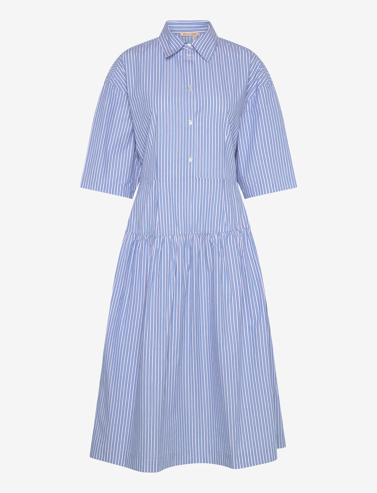 Stella Nova - Striped midi dress - skjortklänningar - white blue stripes - 0