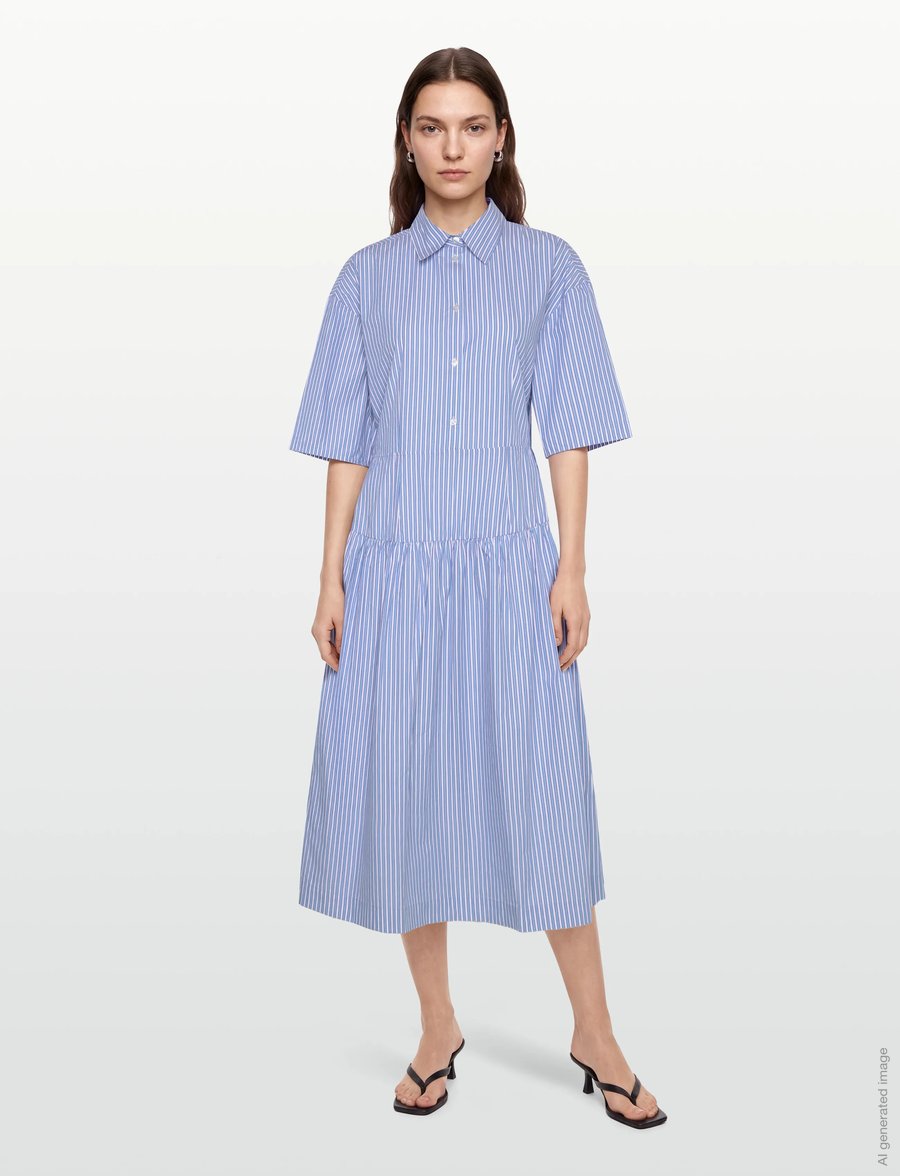 Stella Nova - Striped midi dress - skjortklänningar - white blue stripes - 0