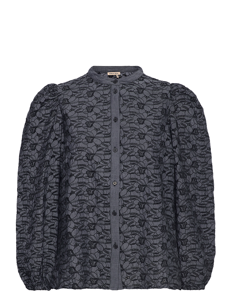 Stella Nova - Cotton shirt with all over embroide - langærmede bluser - almost black - 0
