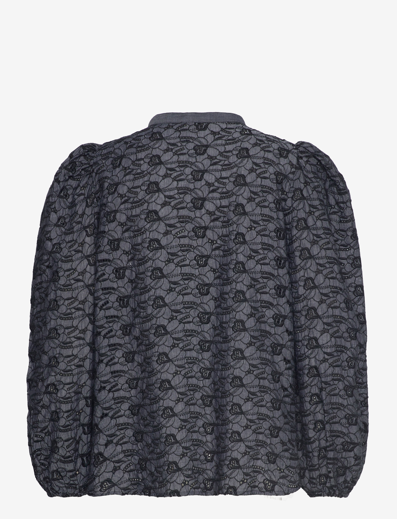 Stella Nova - Cotton shirt with all over embroide - langærmede bluser - almost black - 1