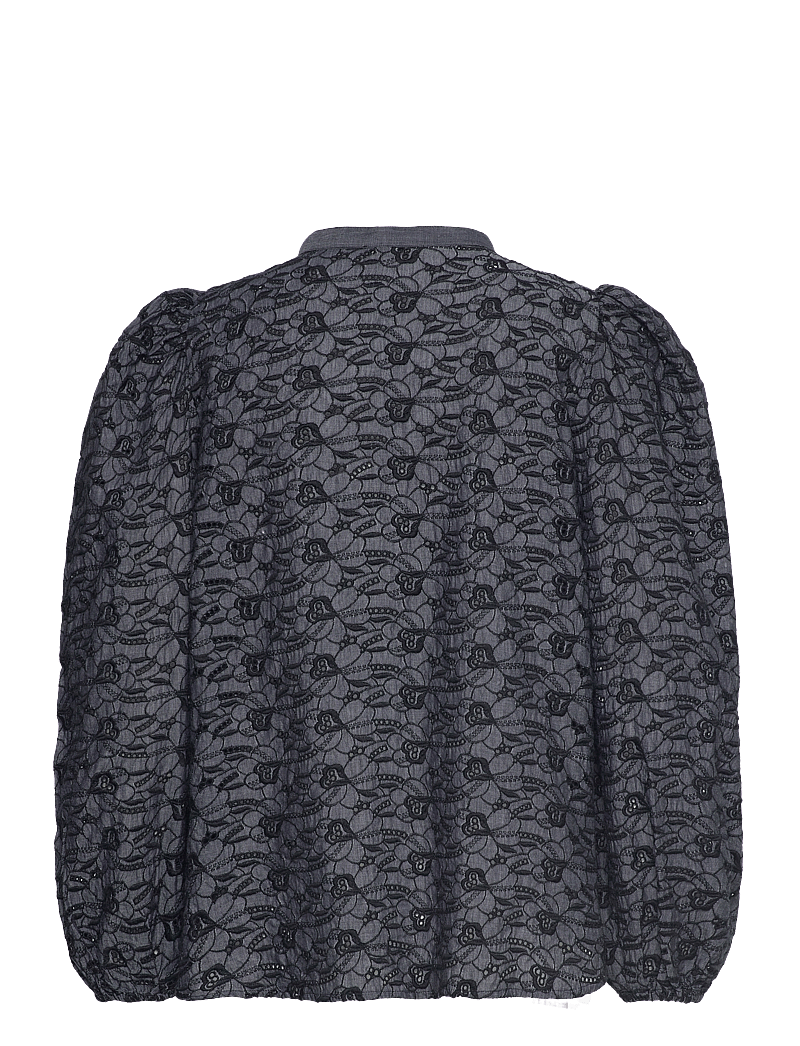 Stella Nova - Cotton shirt with all over embroide - langærmede bluser - almost black - 1