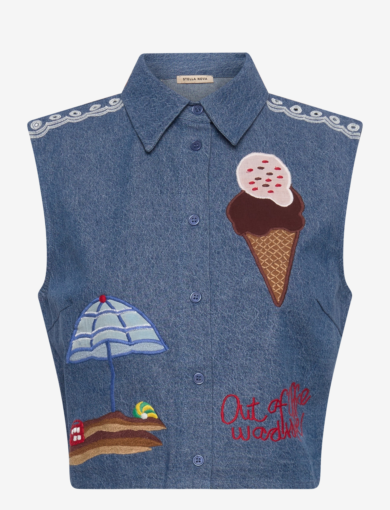 Stella Nova - Out Of Office Embroidered Top - denimveste - summer blue - 1
