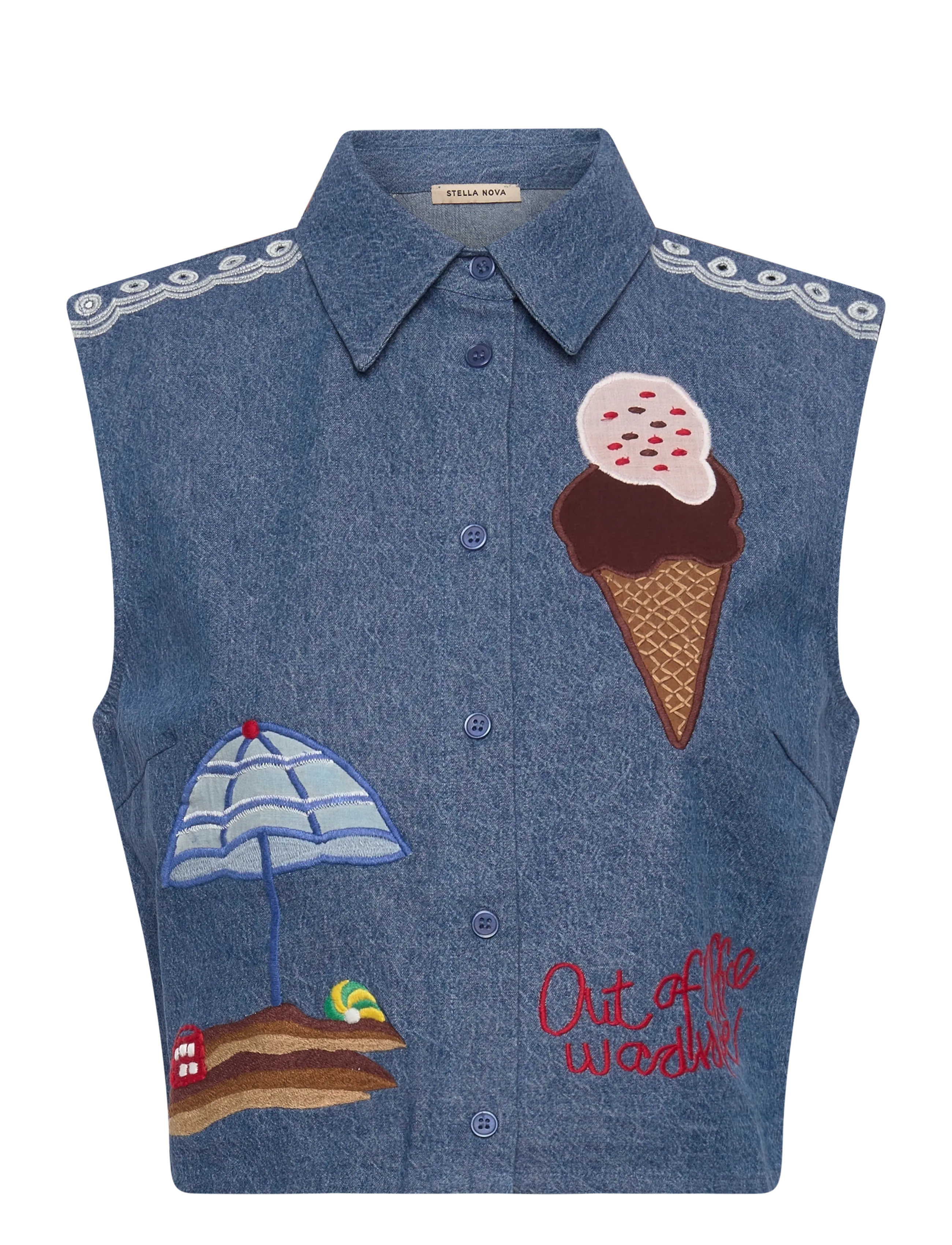 Out Of Office Embroidered Top - SUMMER BLUE