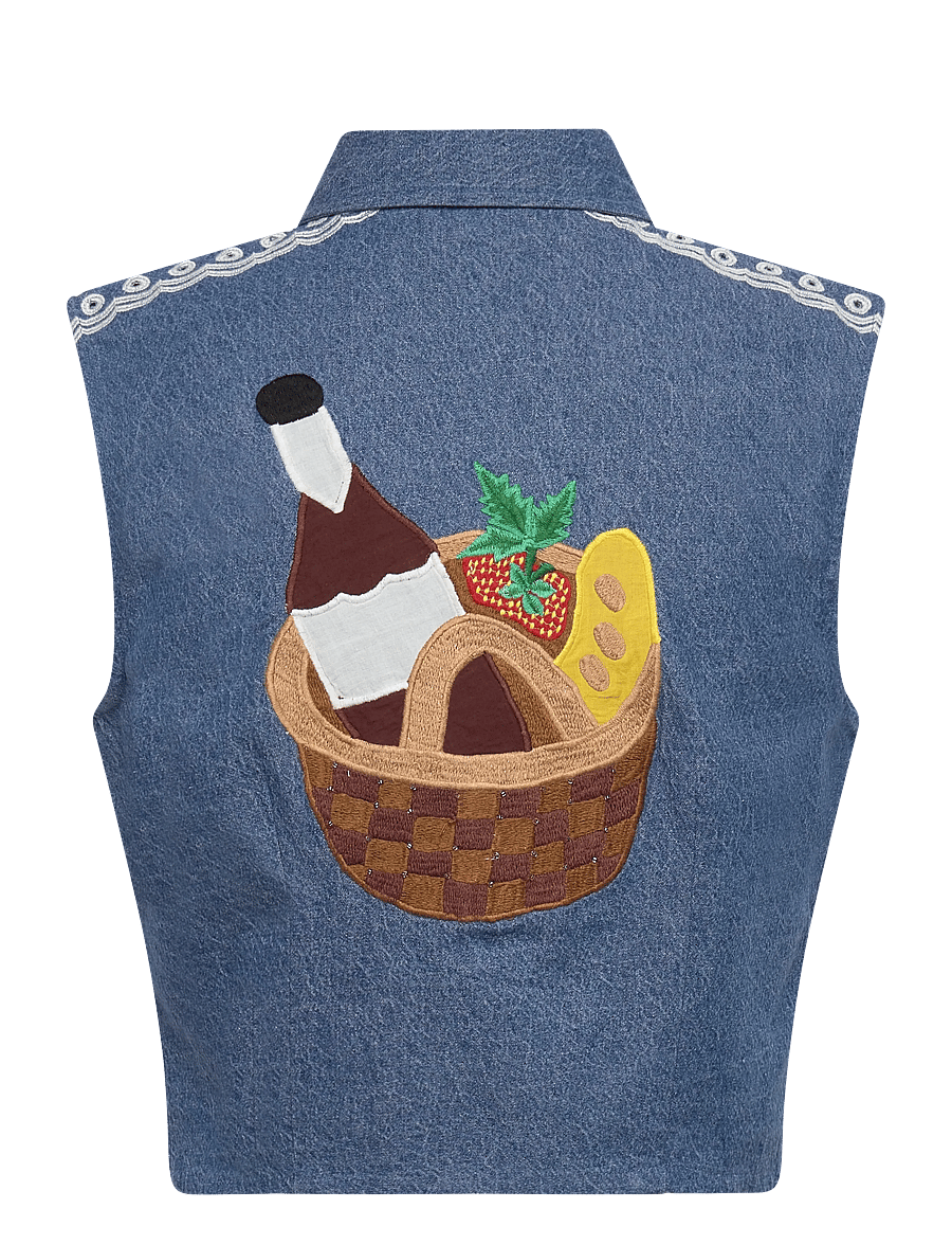 Stella Nova - Out Of Office Embroidered Top - denimveste - summer blue - 2