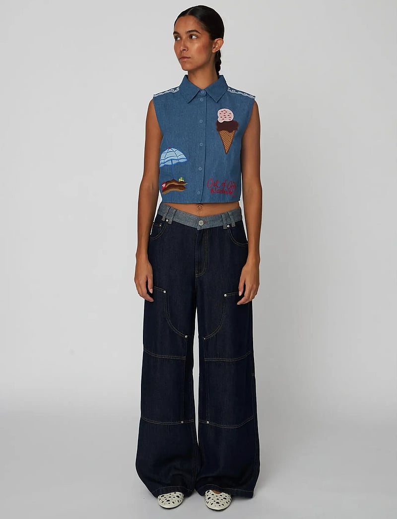 Stella Nova - Out Of Office Embroidered Top - denimveste - summer blue - 0