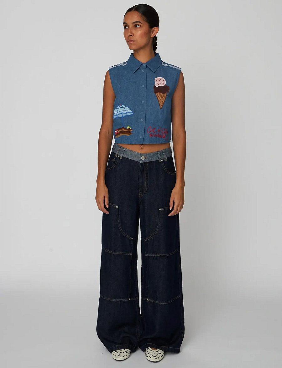 Stella Nova - Out Of Office Embroidered Top - denimveste - summer blue - 0