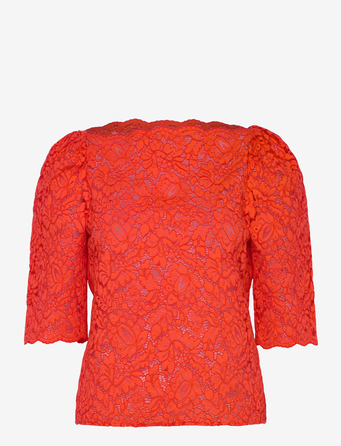 Stella Nova - Heavy Lace Blouse - kurzämlige blusen - red lips - 1