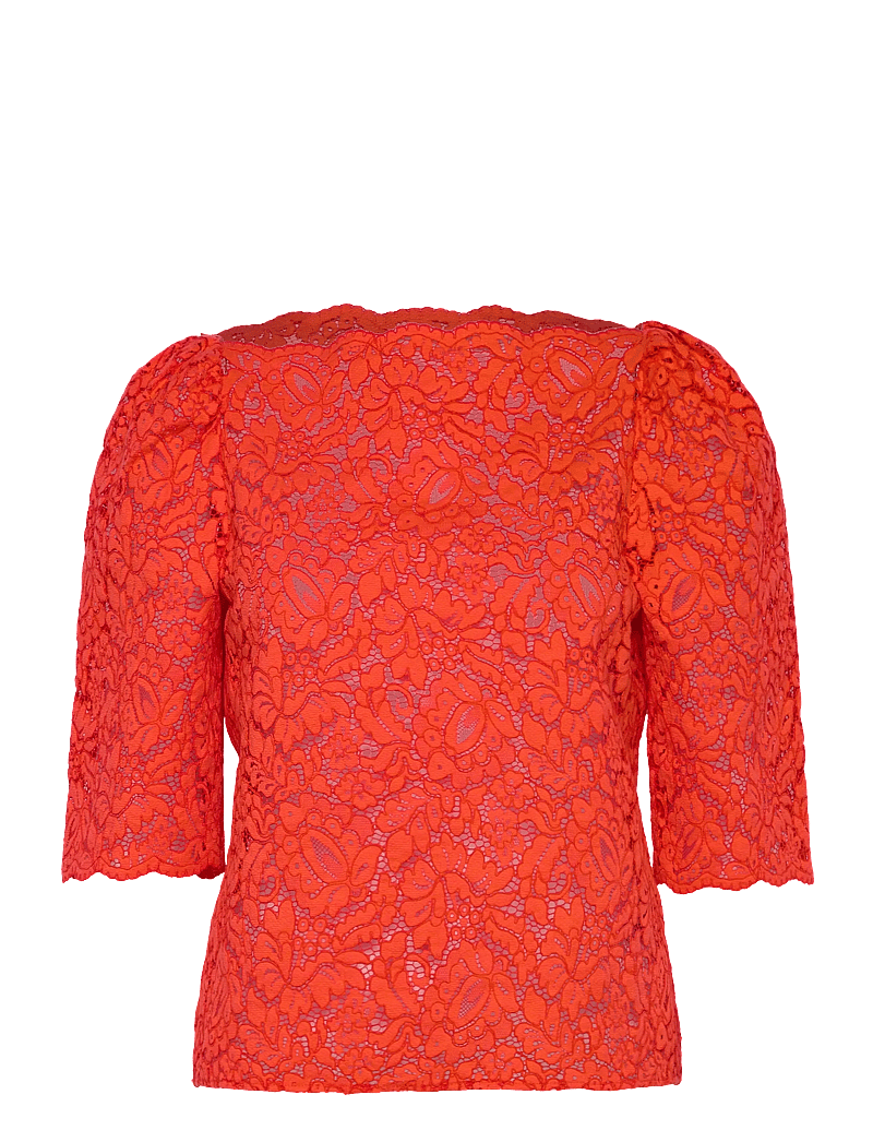 Stella Nova - Heavy Lace Blouse - kurzämlige blusen - red lips - 1