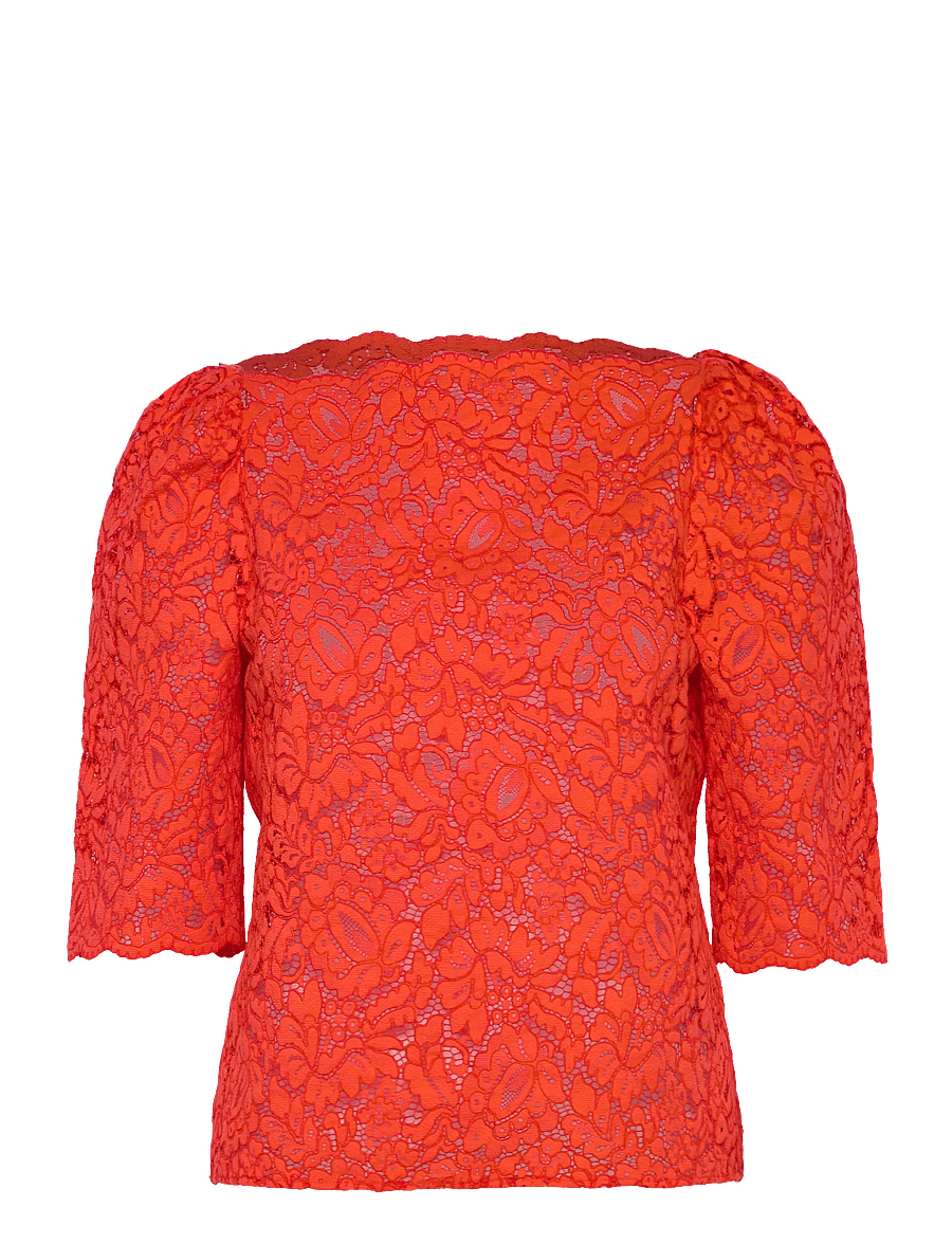Stella Nova - Heavy Lace Blouse - blūzes ar īsām piedurknēm - red lips - 1