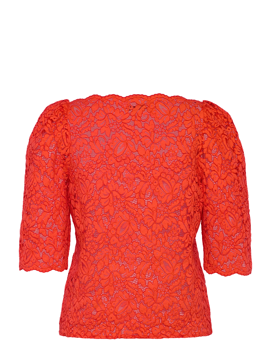 Stella Nova - Heavy Lace Blouse - blūzes ar īsām piedurknēm - red lips - 2
