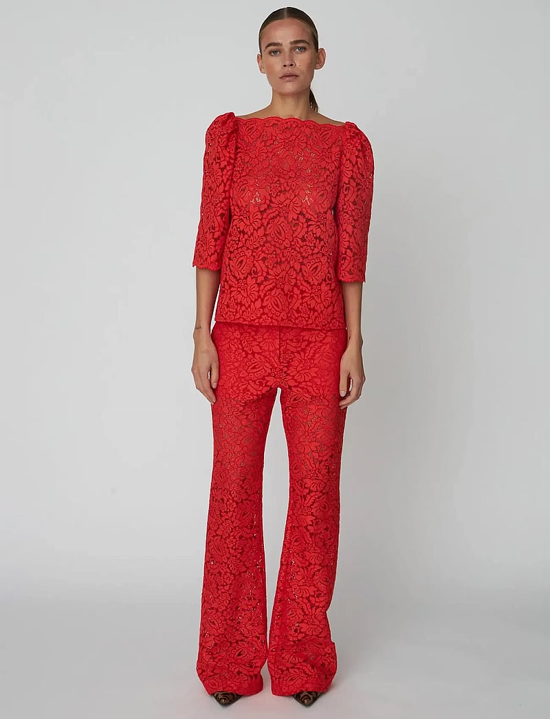 Stella Nova - Heavy Lace Blouse - kurzämlige blusen - red lips - 0