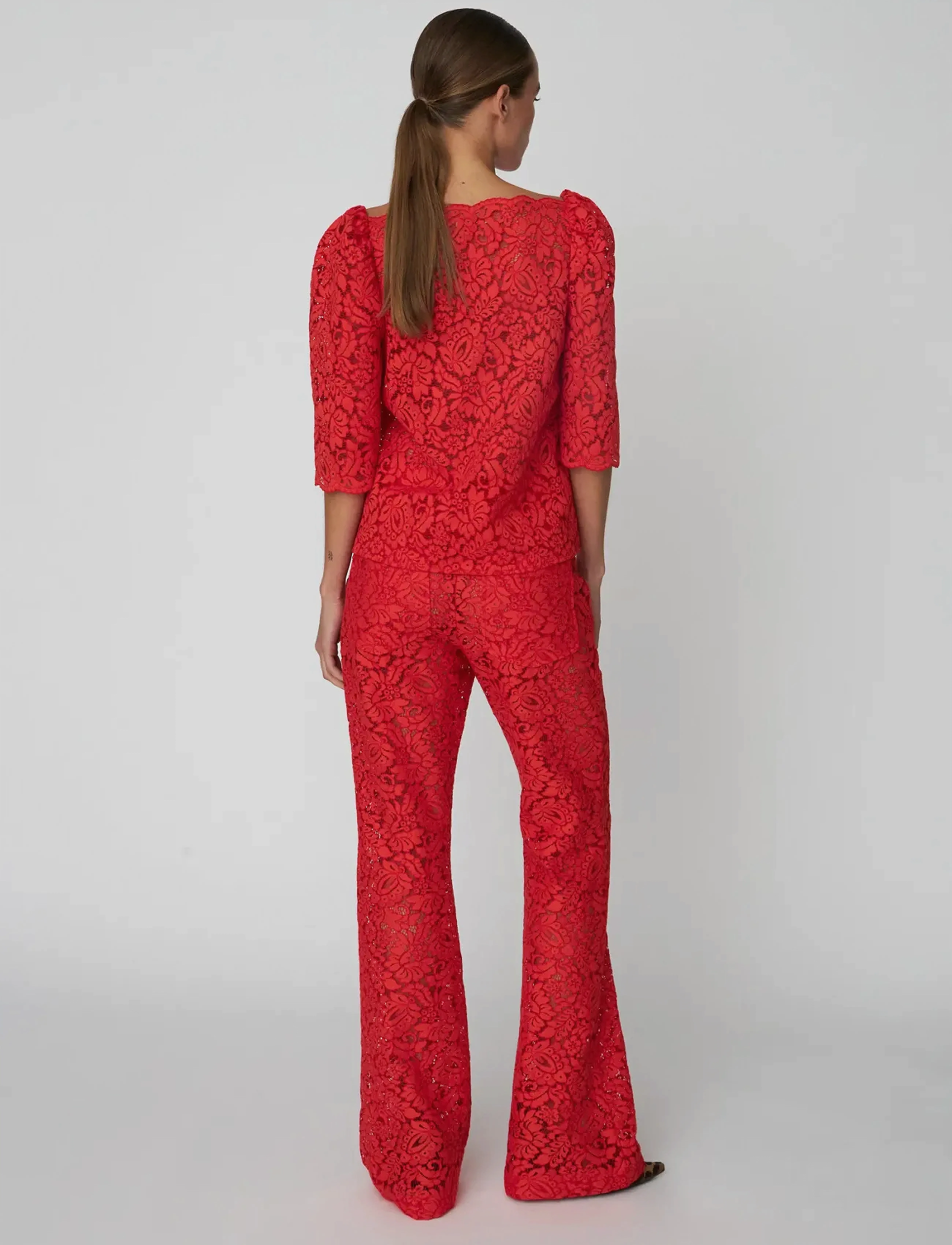 Stella Nova - Heavy Lace Blouse - kurzämlige blusen - red lips - 3