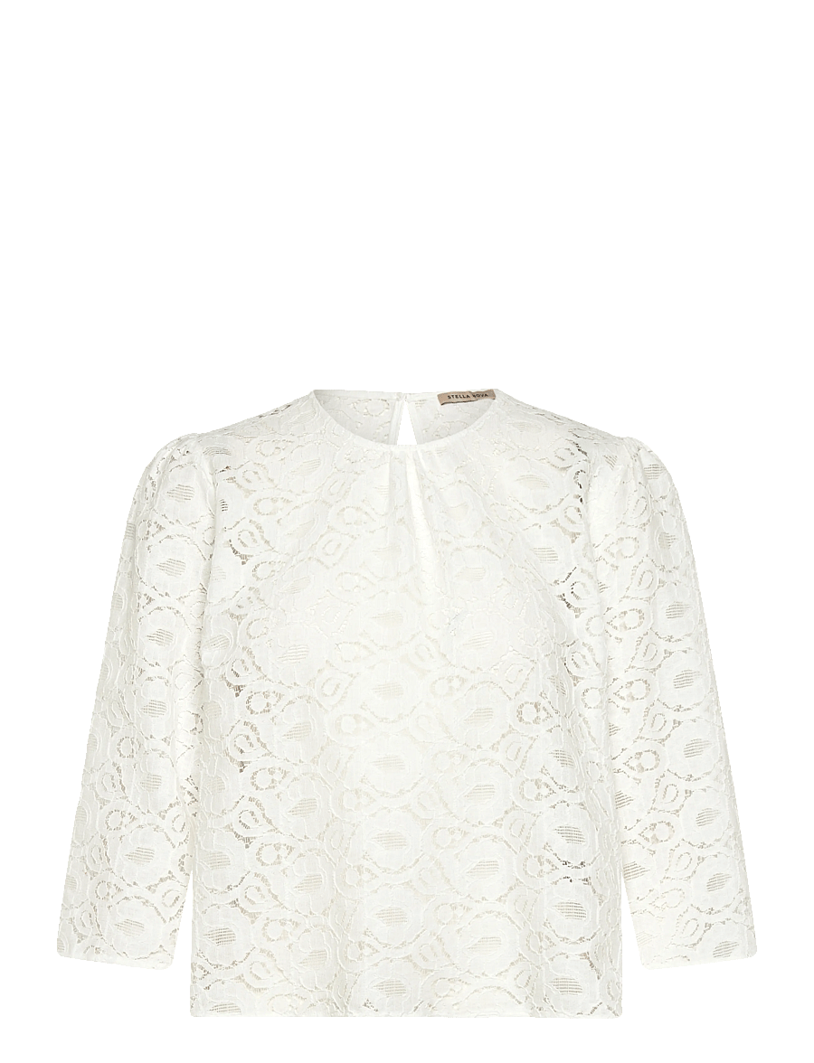 Stella Nova - Cotton Lace Blouse - langærmede bluser - 001 white - 1