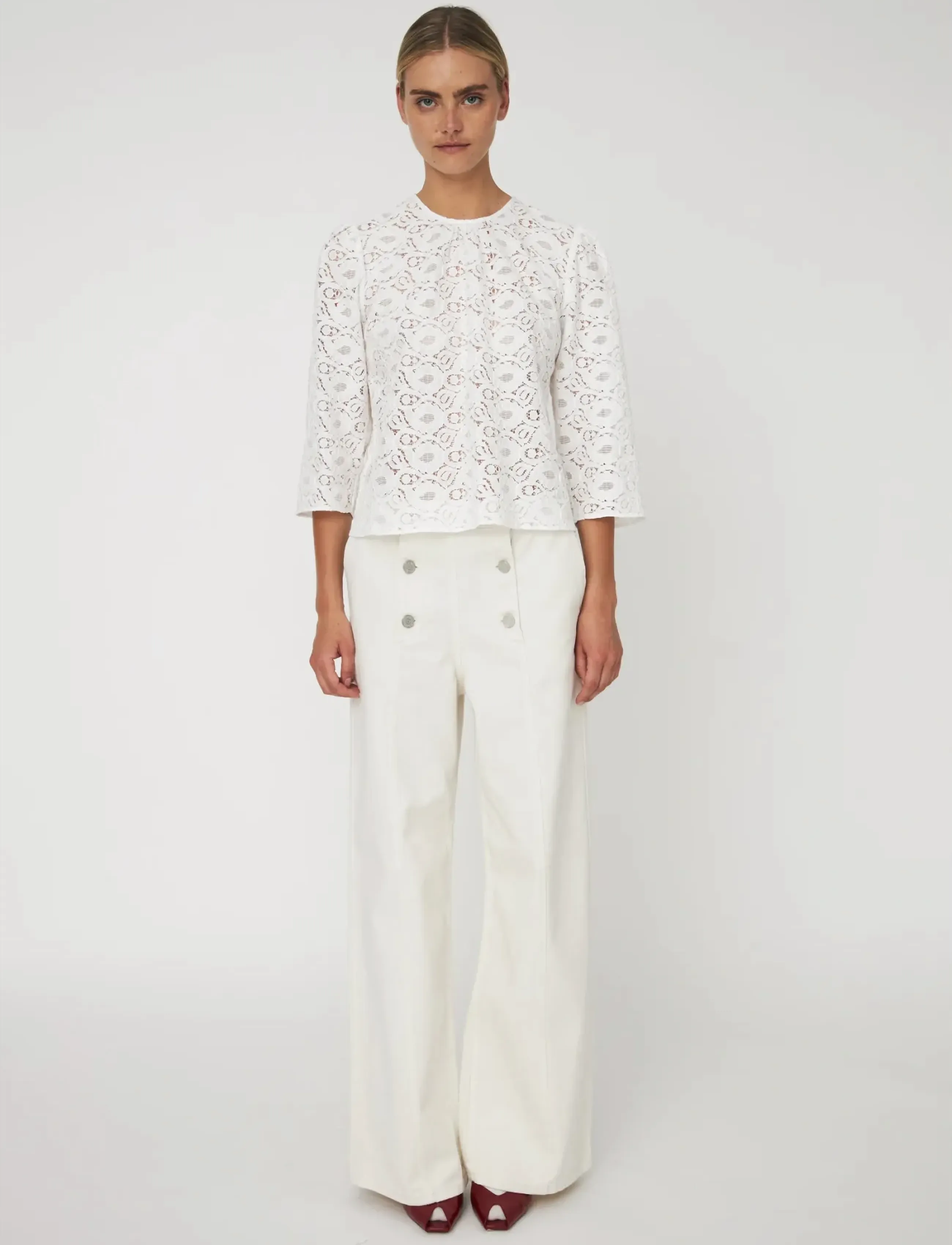 Stella Nova Cotton Lace Blouse, 34, Blouses, Weiß - Long-sleeved, Frauen