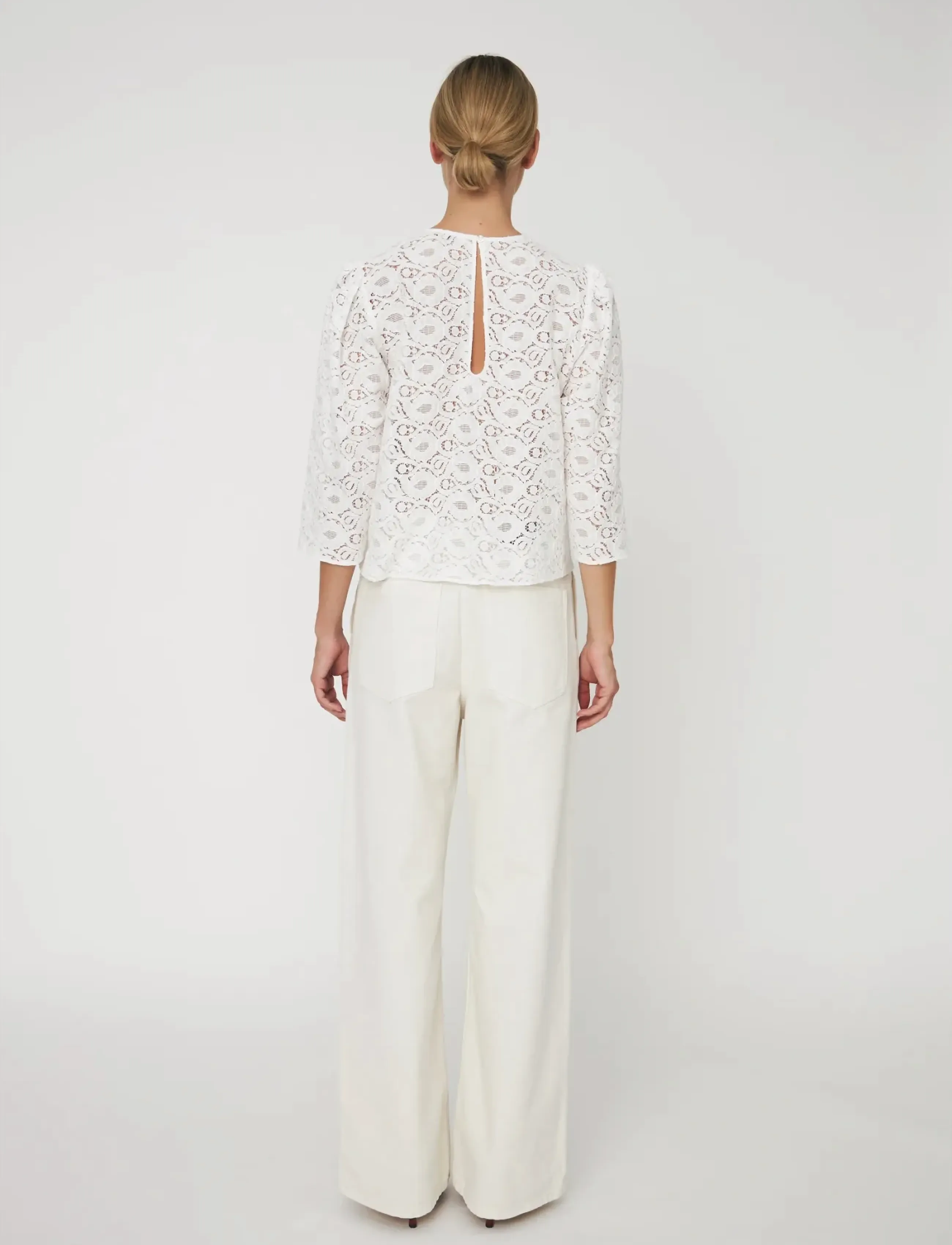 Stella Nova - Cotton Lace Blouse - langærmede bluser - 001 white - 3